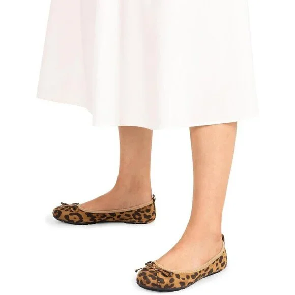 Women's Leopard Flats Foldable Ballet Bowknot Round Toe Comfort Light Weight - Picture 8 of 9